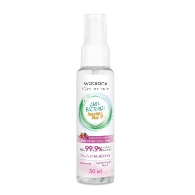 WATSONS Anti Bacterial Nourish Plus, Brightening Wild Berry Hand Sanitiser Spray (Kills 99.9% Germs And Bacteria*) 50ml