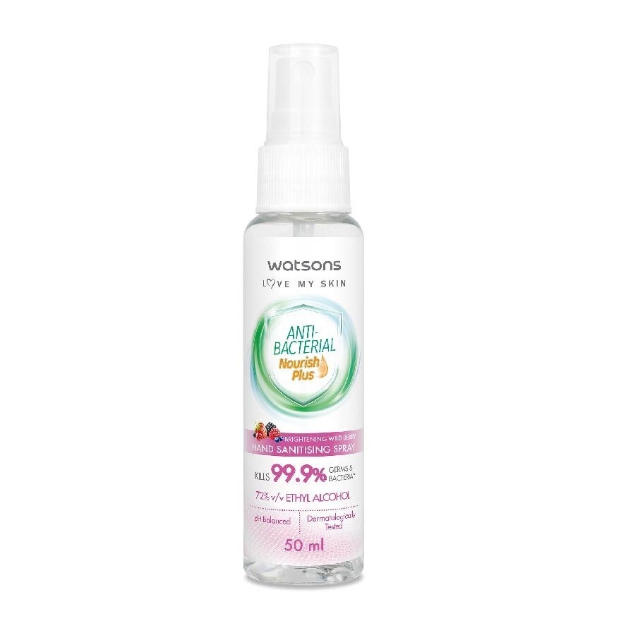 Anti Bacterial Nourish Plus, Brightening Wild Berry Hand Sanitiser Spray (Kills 99.9% Germs And Bacteria*) 50ml