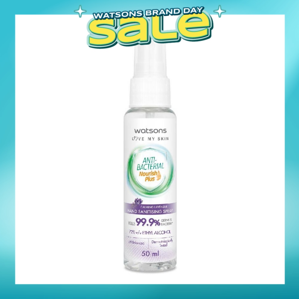 Anti Bacterial Nourish Plus, Calming Lavender Hand Sanitiser Spray (Kills 99.9% Germs And Bacteria*) 50ml