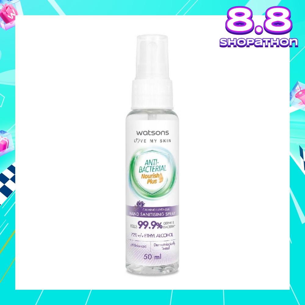 Anti Bacterial Nourish Plus, Calming Lavender Hand Sanitiser Spray (Kills 99.9% Germs And Bacteria*) 50ml