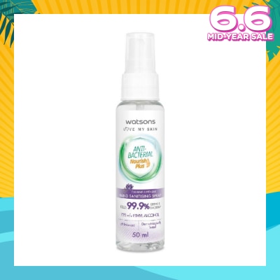 WATSONS Anti Bacterial Nourish Plus, Calming Lavender Hand Sanitiser Spray (Kills 99.9% Germs And Bacteria*) 50ml