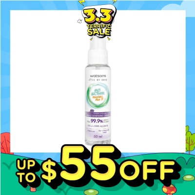 WATSONS Anti Bacterial Nourish Plus, Calming Lavender Hand Sanitiser Spray (Kills 99.9% Germs And Bacteria*) 50ml