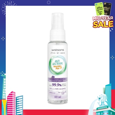 WATSONS Anti Bacterial Nourish Plus, Calming Lavender Hand Sanitiser Spray (Kills 99.9% Germs And Bacteria*) 50ml