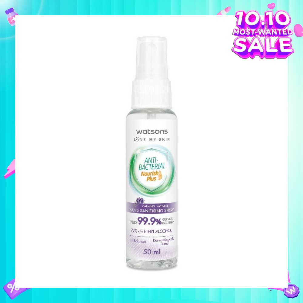 Anti Bacterial Nourish Plus, Calming Lavender Hand Sanitiser Spray (Kills 99.9% Germs And Bacteria*) 50ml