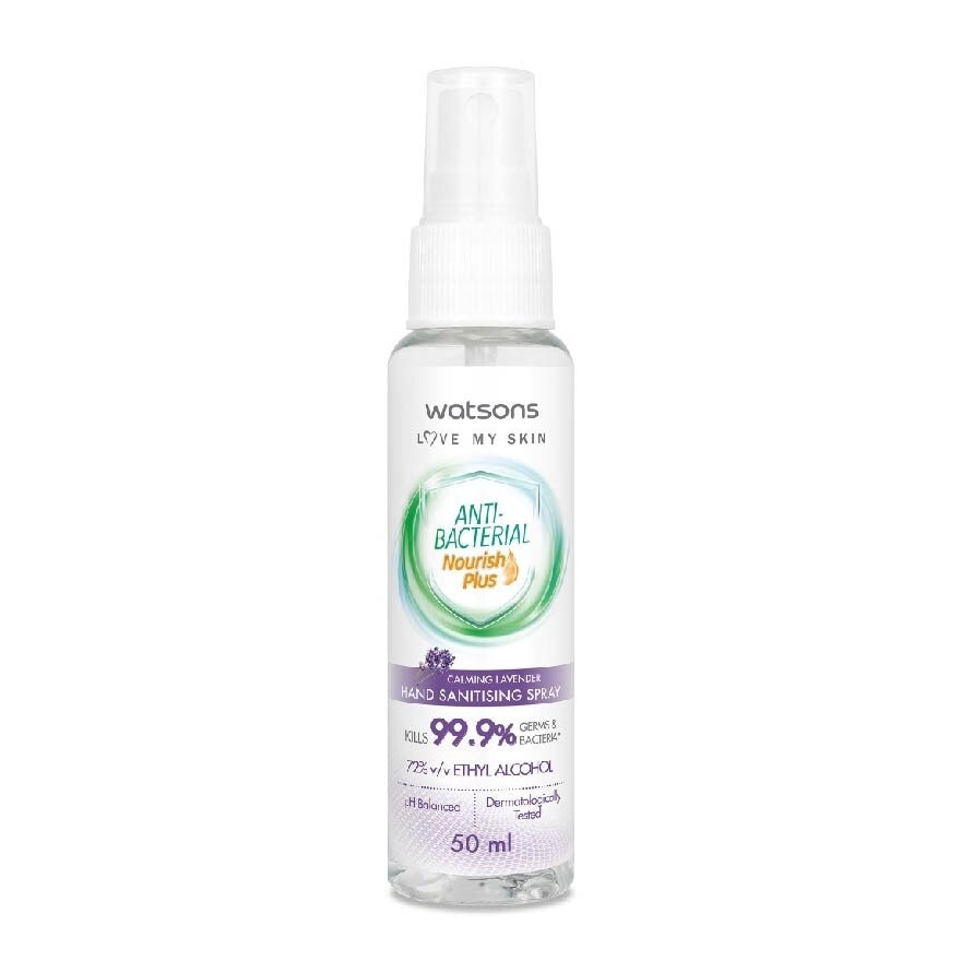 Anti Bacterial Nourish Plus, Calming Lavender Hand Sanitiser Spray (Kills 99.9% Germs And Bacteria*) 50ml