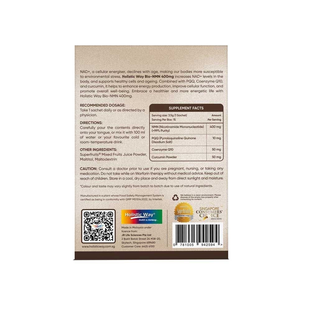 Bio-NMN 400mg For Healthy Ageing, NAD+ Booster, Energy, and Vitality 3.5g x 15s