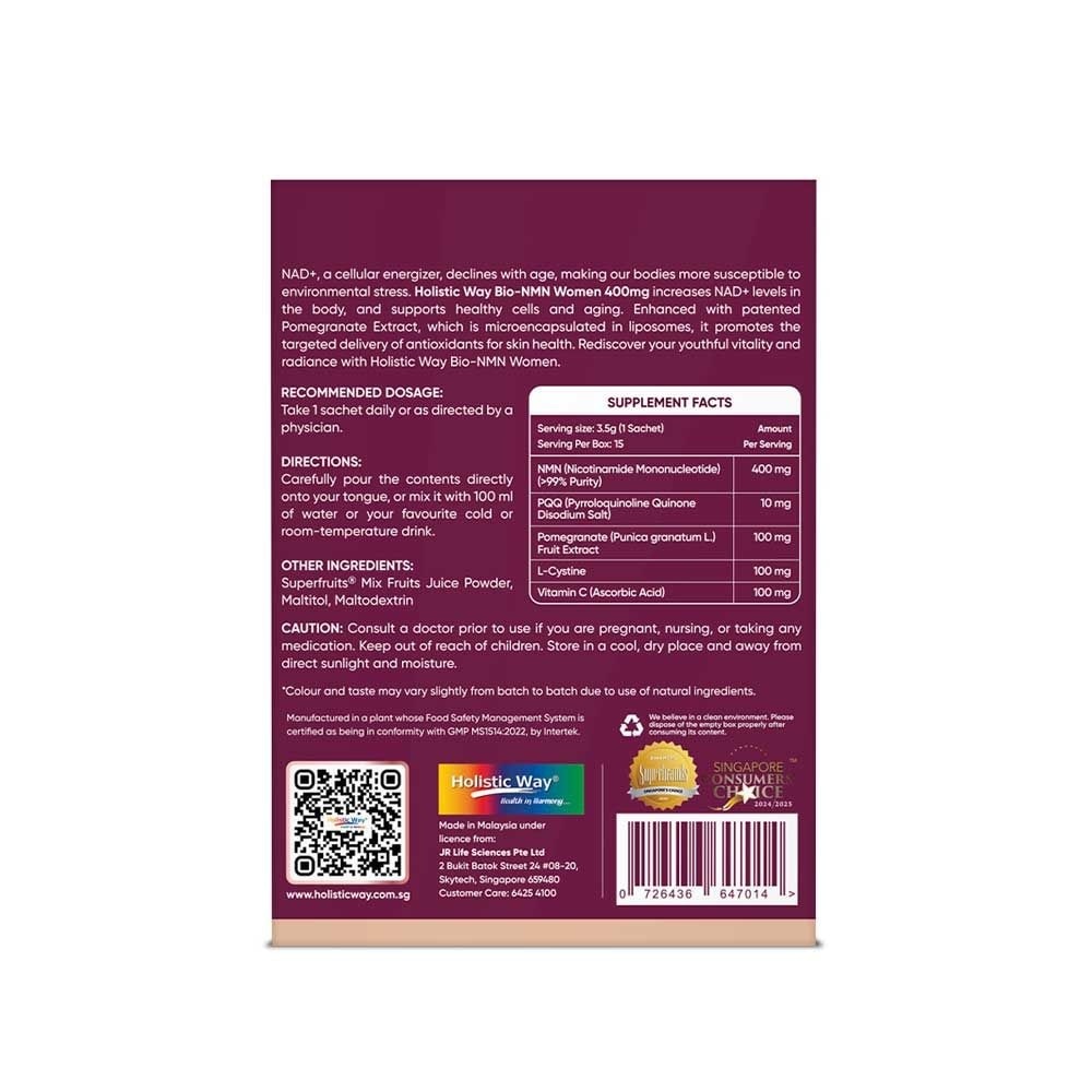 Bio-NMN Women 400mg for Healthy Ageing, Radiant Skin, Energy, and Vitality 3.5g x 15s