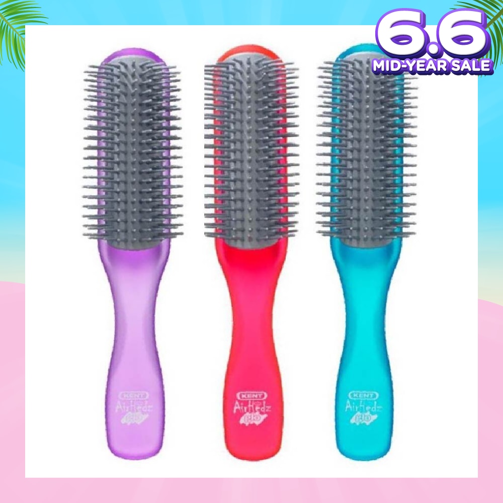 Ahglo1 Airhedz Glo (Half Radial Non Scratch Ionic Hair Brush) Raspberry/Aqua Blue/Purple. 1s