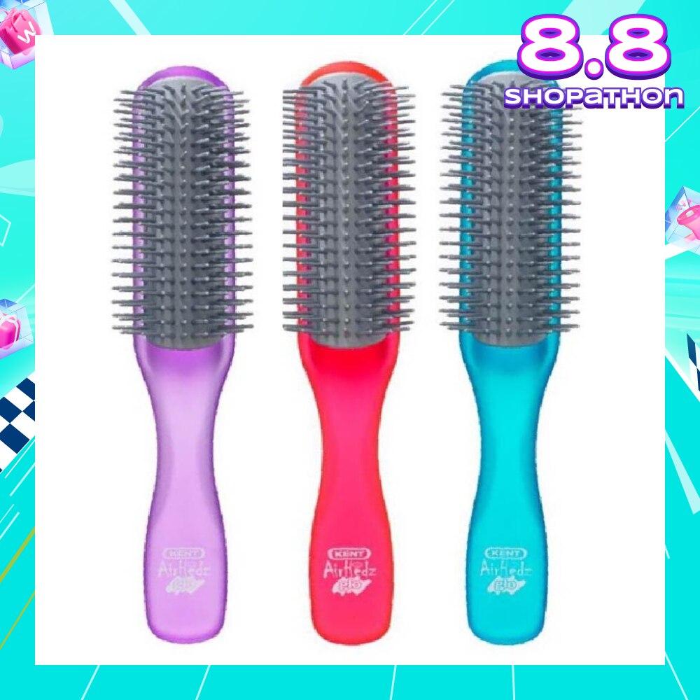 Ahglo1 Airhedz Glo (Half Radial Non Scratch Ionic Hair Brush) Raspberry/Aqua Blue/Purple. 1s