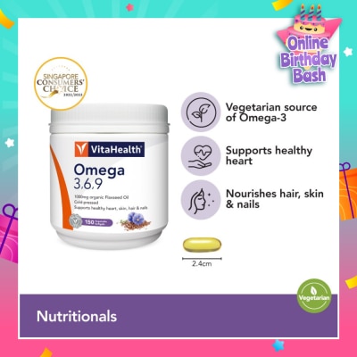 VITAHEALTH Omega 3,6,9 (Supports Healthy Heart, Skin, Joint And Digestive Health) 150s