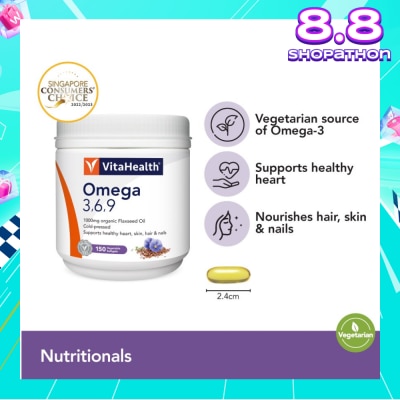 VITAHEALTH Omega 3,6,9 (Supports Healthy Heart, Skin, Joint And Digestive Health) 150s