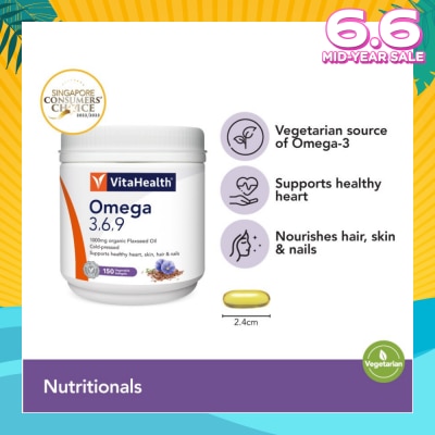 VITAHEALTH Omega 3,6,9 (Supports Healthy Heart, Skin, Joint And Digestive Health) 150s