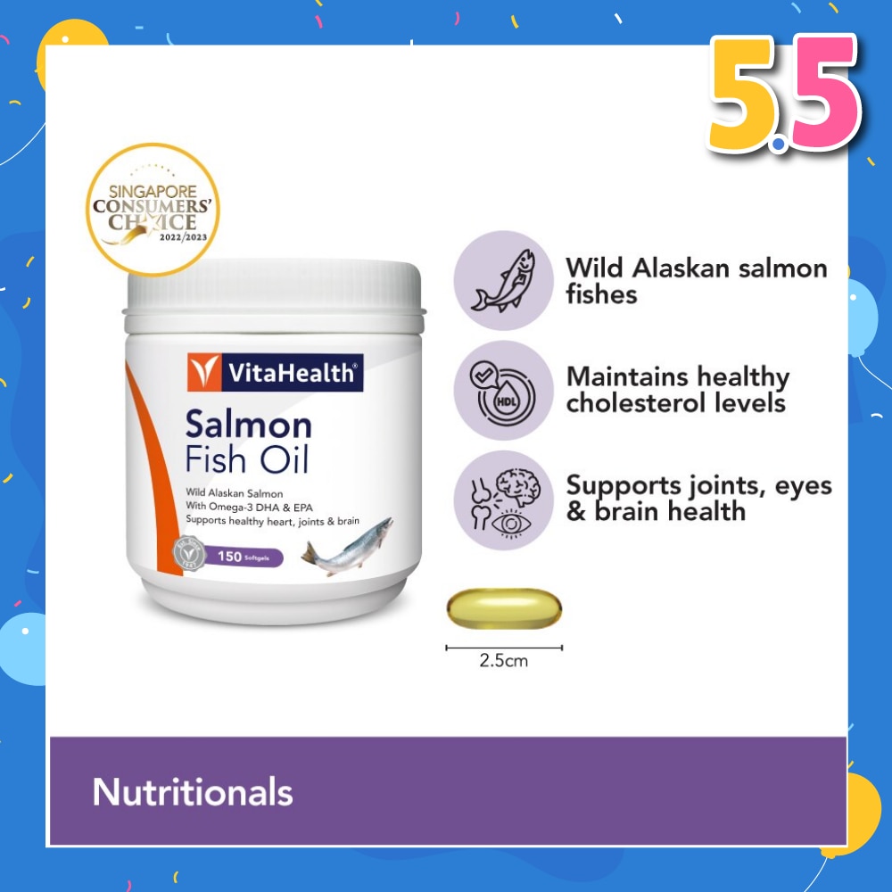 Salmon Fish Oil (Supports Skin, Heart, Joints & Brain Health) 150s