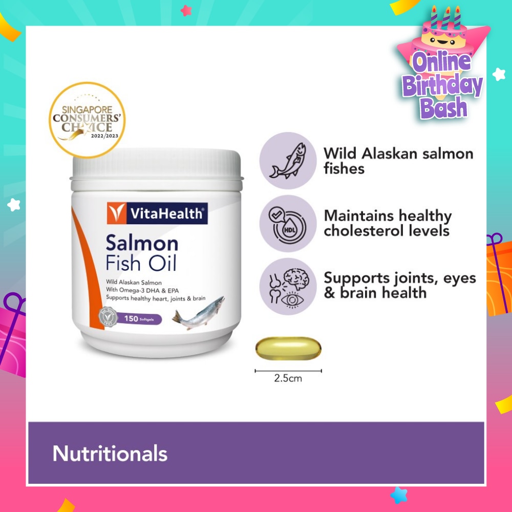 Salmon Fish Oil (Supports Skin, Heart, Joints & Brain Health) 150s