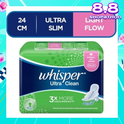 WHISPER Ultra Clean Sanitary Napkins with Wings for Normal Day 18pads