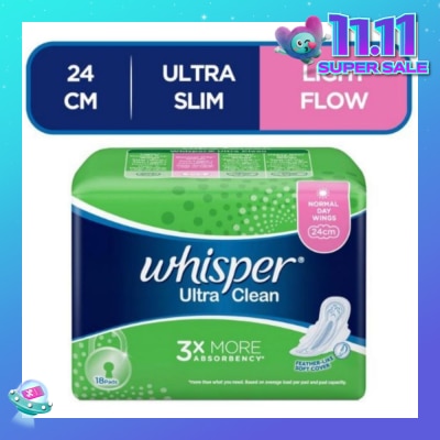 WHISPER Ultra Clean Sanitary Napkins with Wings for Normal Day 18pads