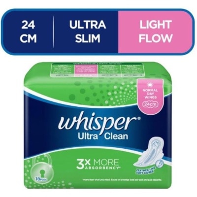 WHISPER Ultra Clean Sanitary Napkins with Wings for Normal Day 18pads