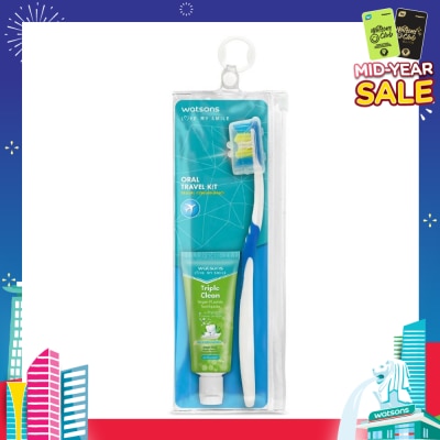 WATSONS Oral Travel Pack Kit (Toothbrush With Hygienic Cap+Triple Clean Vegan Fluoride Toothpaste 30g) 1s