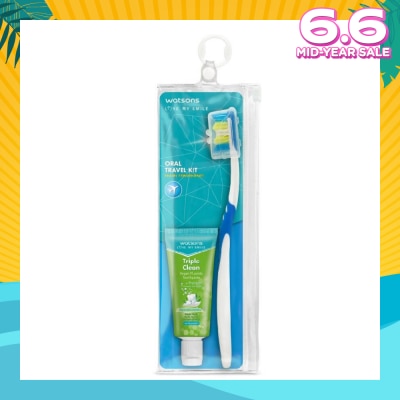 WATSONS Oral Travel Pack Kit (Toothbrush With Hygienic Cap+Triple Clean Vegan Fluoride Toothpaste 30g) 1s