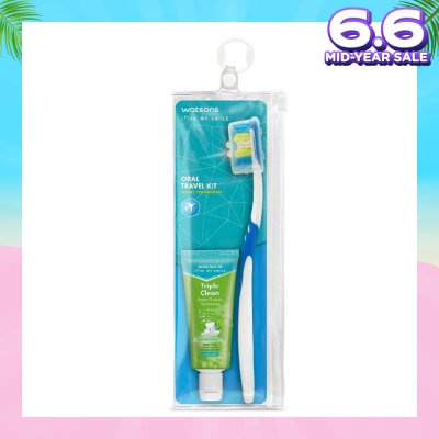 WATSONS Oral Travel Pack Kit (Toothbrush With Hygienic Cap+Triple Clean Vegan Fluoride Toothpaste 30g) 1s