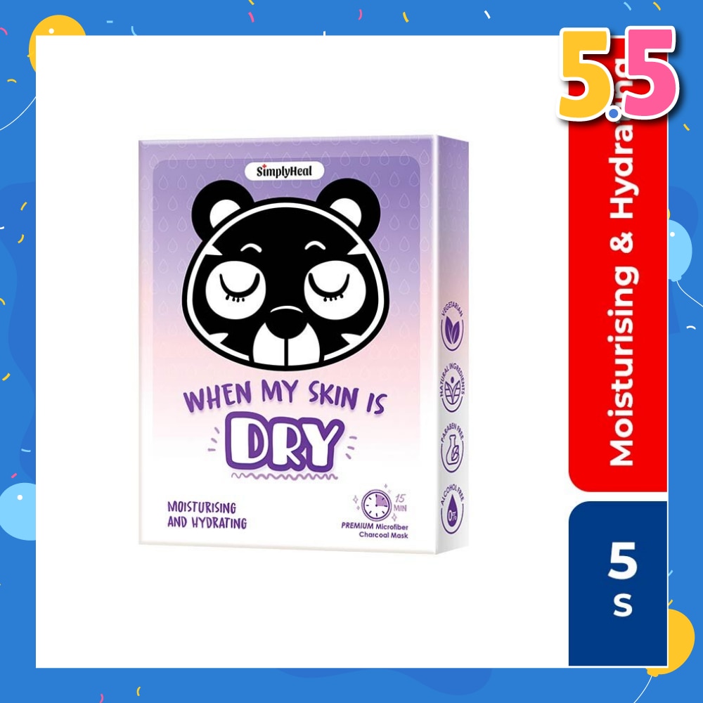 Heal When My Skin Is Dry, Moisturising & Hydrating Premium Charcoal Mask 5s