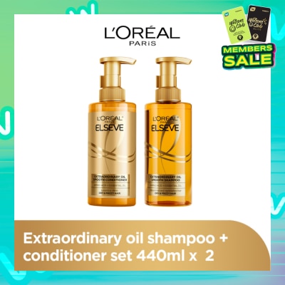 L'OREAL PARIS ELSEVE Extraordinary Oil Smooth Packset, Shampoo And Conditioner (Deeply Hydrates Dry And Frizzy Hair) 440ml