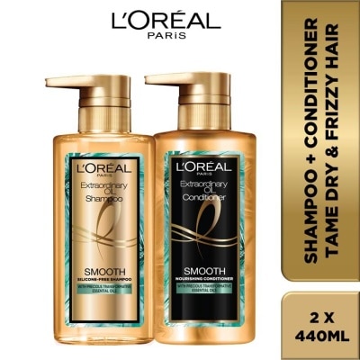 L'OREAL PARIS Extraordinary Oil Smooth Packset, Shampoo And Conditioner (Deeply Hydrates Dry And Frizzy Hair) 440ml