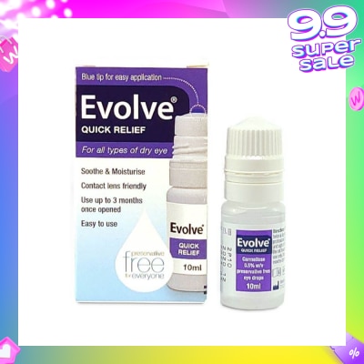 EVOLVE Carmellose Quick Relief (300 Drops, Soothe & Moisturise All Types of Dry Eyes) 10ml
