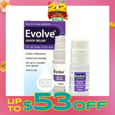 EVOLVE Carmellose Quick Relief (300 Drops, Soothe & Moisturise All Types of Dry Eyes) 10ml