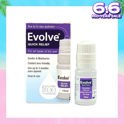 EVOLVE Carmellose Quick Relief (300 Drops, Soothe & Moisturise All Types of Dry Eyes) 10ml