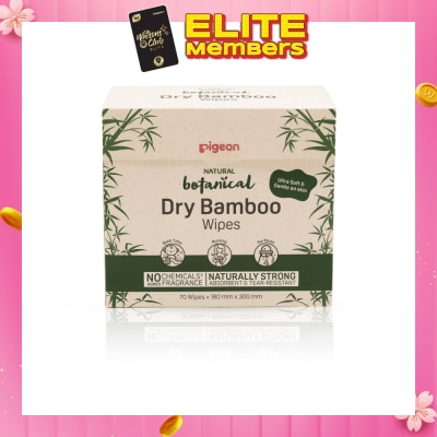 PIGEON Natural Botanical Dry Bamboo Wipes (Ultra Soft And Durable) 70s