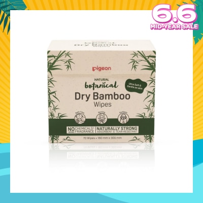 PIGEON Natural Botanical Dry Bamboo Wipes (Ultra Soft And Durable) 70s