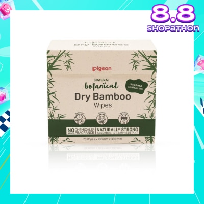 PIGEON Natural Botanical Dry Bamboo Wipes (Ultra Soft And Durable) 70s