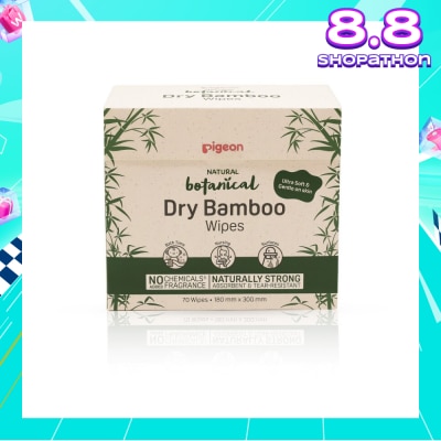 PIGEON Natural Botanical Dry Bamboo Wipes (Ultra Soft And Durable) 70s