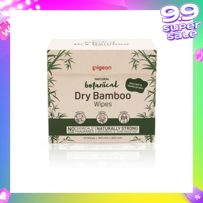 PIGEON Natural Botanical Dry Bamboo Wipes (Ultra Soft And Durable) 70s