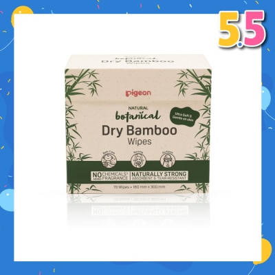 PIGEON Natural Botanical Dry Bamboo Wipes (Ultra Soft And Durable) 70s