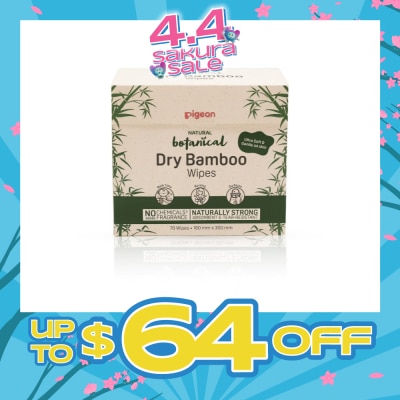 PIGEON - Natural Botanical Dry Bamboo Wipes (Ultra Soft And Durable) 70s