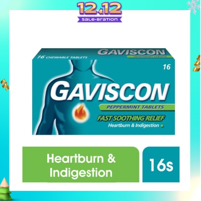 GAVISCON Chewable Tablet Peppermint (For Fast Relief of Heartburn & Indigestion) 16s