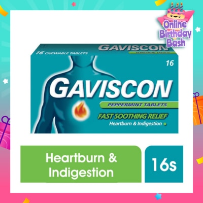 GAVISCON Chewable Tablet Peppermint (For Fast Relief of Heartburn & Indigestion) 16s (Expiry: Nov`2025)