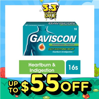 GAVISCON Chewable Tablet Peppermint (For Fast Relief of Heartburn & Indigestion) 16s (Expiry: Nov`2026)