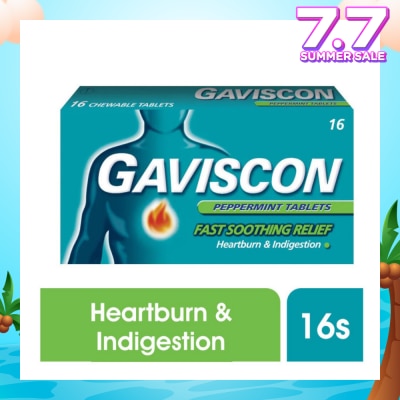 GAVISCON Chewable Tablet Peppermint (For Fast Relief of Heartburn & Indigestion) 16s (Expiry: Nov`2025)