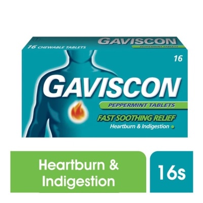 GAVISCON Chewable Tablet Peppermint (For Fast Relief of Heartburn & Indigestion) 16s