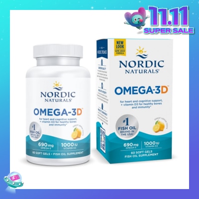 NORDIC NATURALS Omega-3D + Vitamin D3 Dietary Supplement Softgel 1000mg Lemon (For Cognition + Immune + Bone Support) 60s