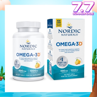 NORDIC NATURALS Omega-3D + Vitamin D3 Dietary Supplement Softgel 1000mg Lemon (For Cognition + Immune + Bone Support) 60s