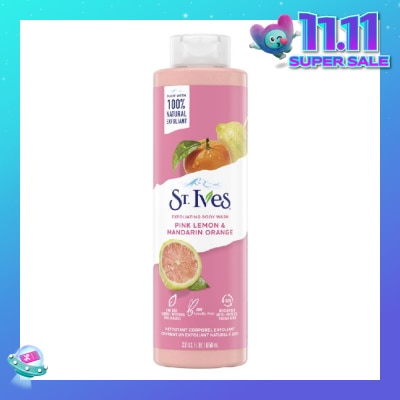 ST IVES Exfoliating Body Wash Pink Lemon And Mandarin Orange (100% Natural Exfoliating Walnut Shell, Lemon Peel And Citrus Extracts) 650ml