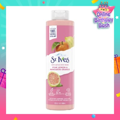 ST IVES Exfoliating Body Wash Pink Lemon And Mandarin Orange (100% Natural Exfoliating Walnut Shell, Lemon Peel And Citrus Extracts) 650ml
