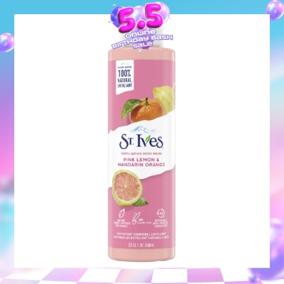 ST IVES - Exfoliating Body Wash Pink Lemon And Mandarin Orange (100% Natural Exfoliating Walnut Shell, Lemon Peel And Citrus Extracts) 650ml