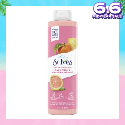 ST IVES Exfoliating Body Wash Pink Lemon And Mandarin Orange (100% Natural Exfoliating Walnut Shell, Lemon Peel And Citrus Extracts) 650ml