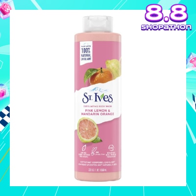 ST IVES Exfoliating Body Wash Pink Lemon And Mandarin Orange (100% Natural Exfoliating Walnut Shell, Lemon Peel And Citrus Extracts) 650ml