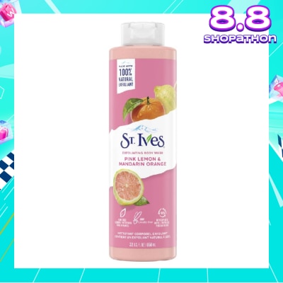 ST IVES Exfoliating Body Wash Pink Lemon And Mandarin Orange (100% Natural Exfoliating Walnut Shell, Lemon Peel And Citrus Extracts) 650ml